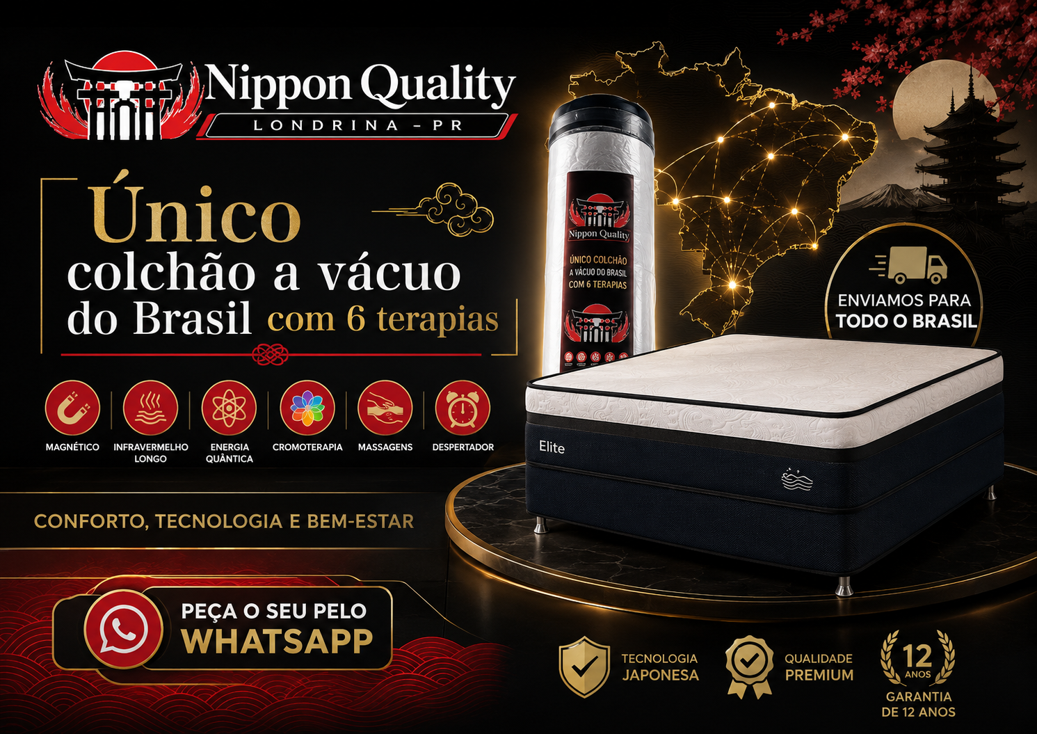 Único colchão a vácuo do Brasil com 6 terapias — enviamos para todo o Brasil